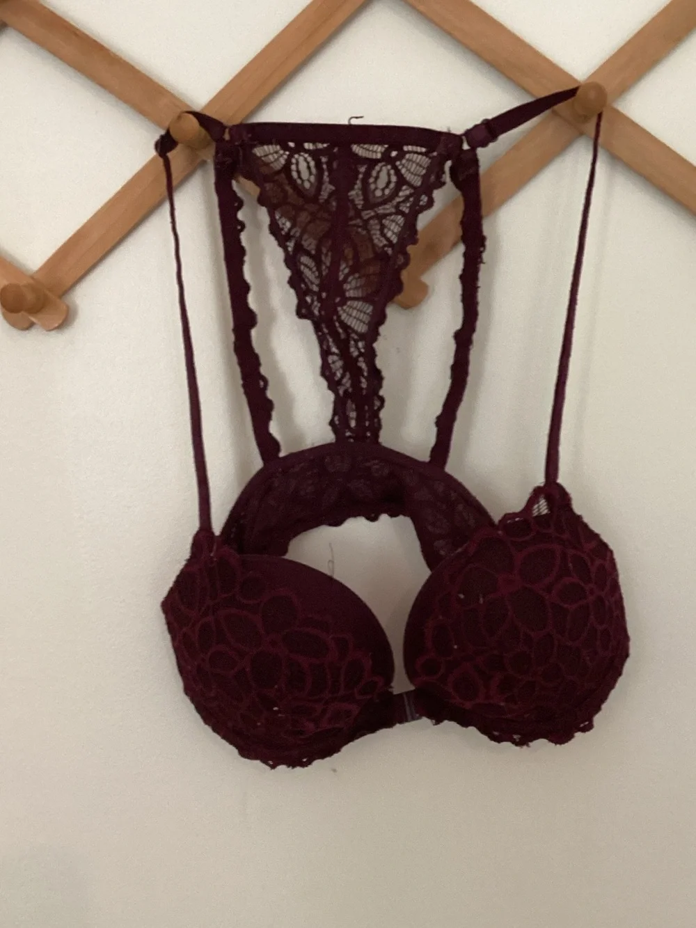 PINK Victoria's Secret Maroon Lace Push-Up Bralette 32C